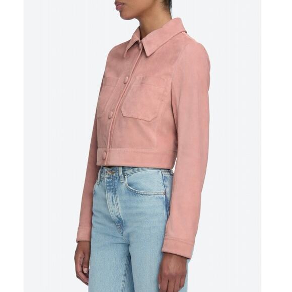 NWT Women’s FRAME Denim The Small Suede Jacket in Flamingo SZ XS - Picture 4 of 9